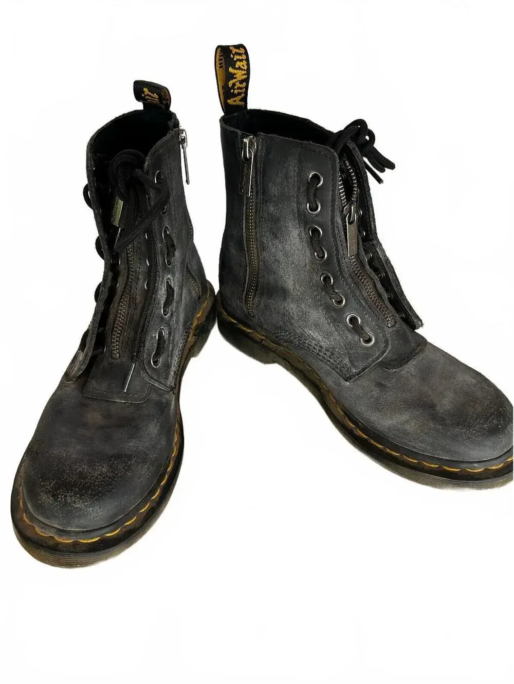 Distressed Dr. Martens Front Zip Combat Boots Men’s 9 Biker